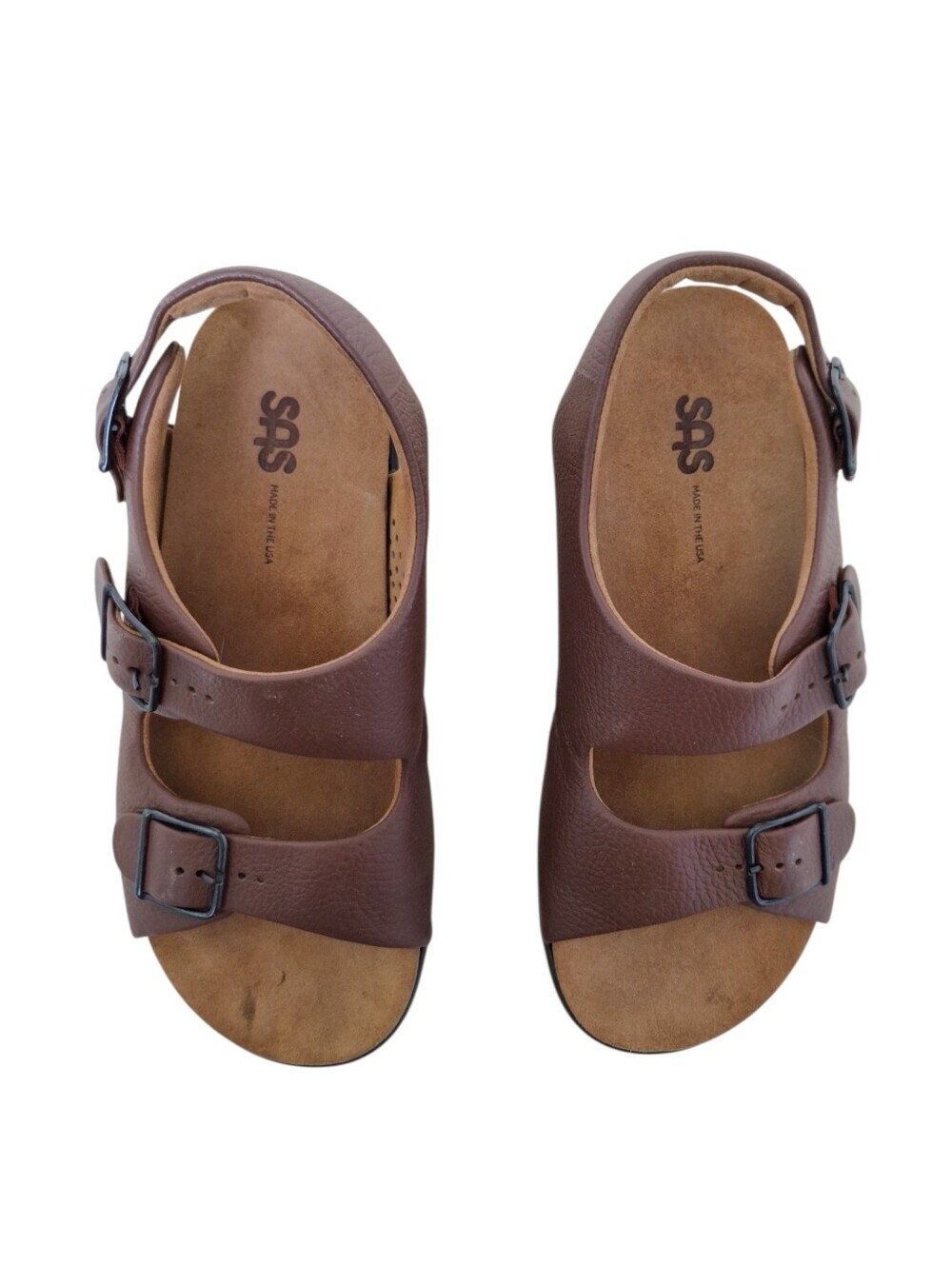 SAS Brown Leather Comfort Slingback Strap Sandals Boho USA 9